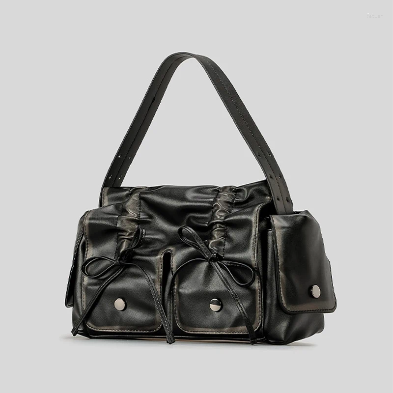 Drawstring Moto&biker Bags For Women Handbags Nad Purses 2024 In Distressed Pu Leatther Rivet Bow Underarm Shoulder Bag 4b4e