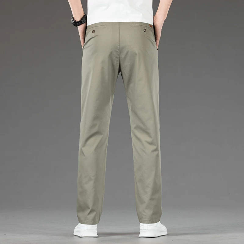 Spring and summer mens casual pants thin mulberry silk soft business slim fit straight elastic set 240905