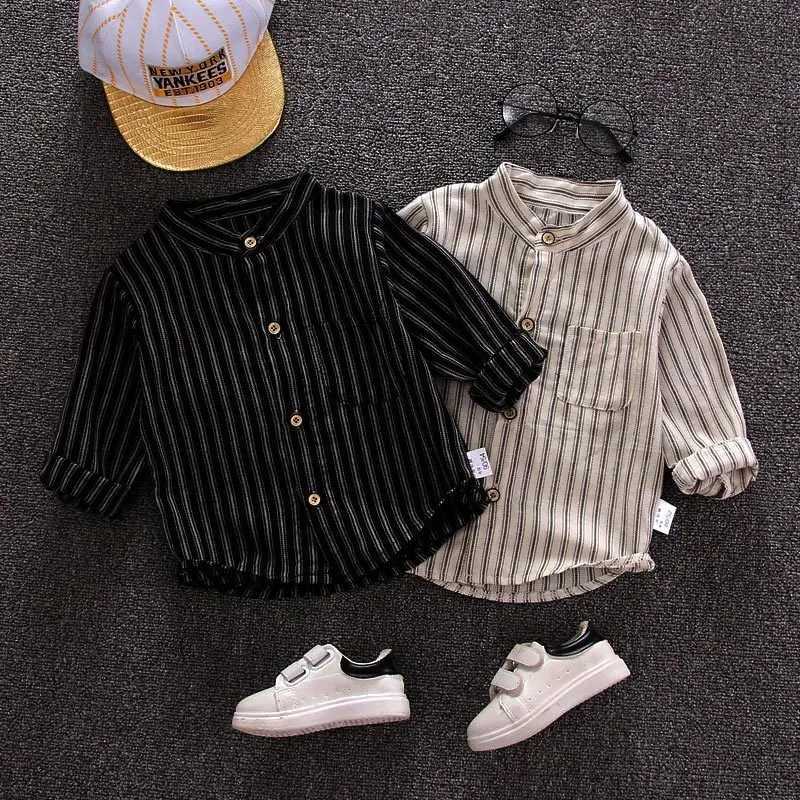 Children Clothing Boys Shirts 2024 New Style Baby Boy Shirts Spring and Autumn Tops Thin Vertical Strip Long Sleeve Shirts Tide Y240906