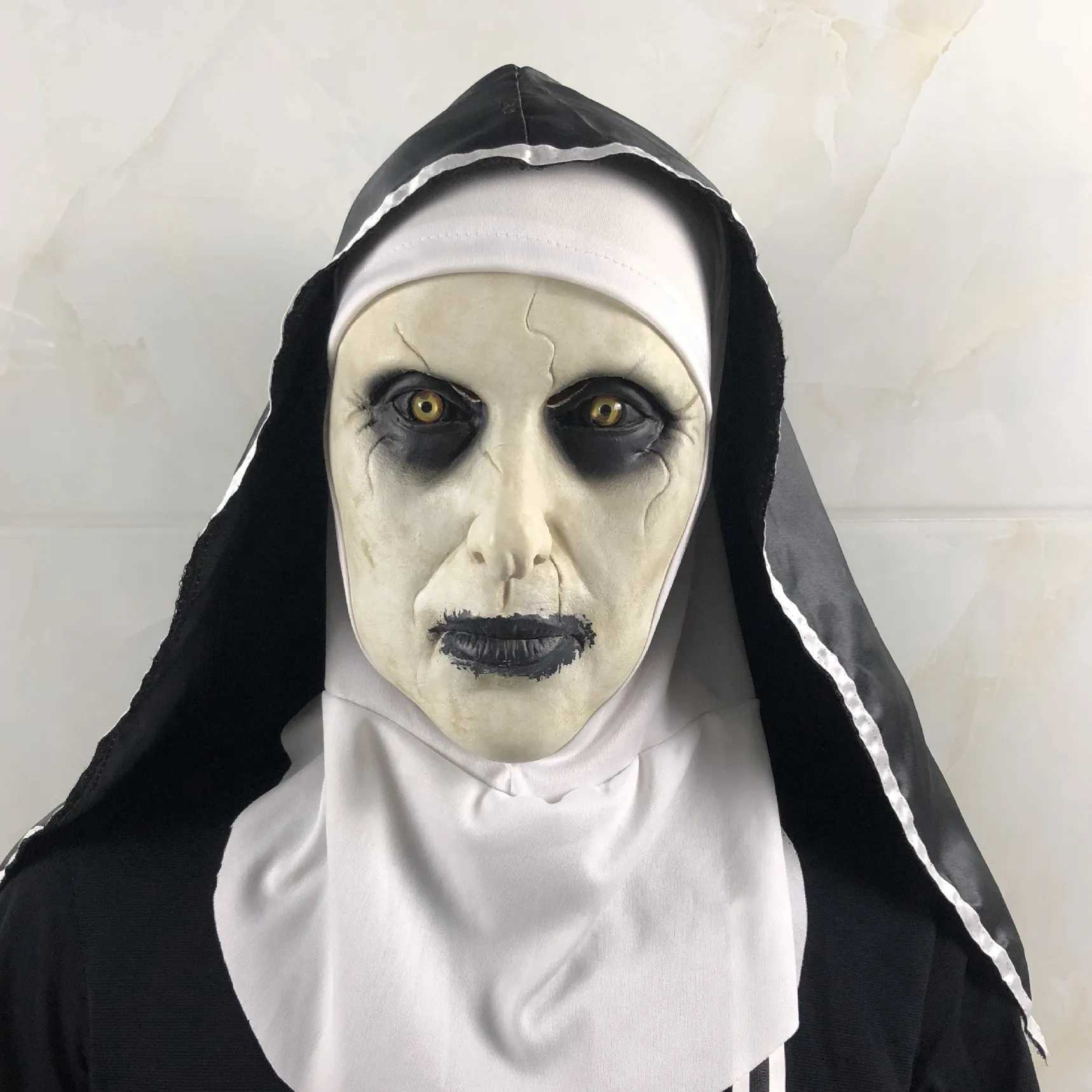 The Nun Latex Mask With Headscarf Crucifix Terror Face Masks Scary Cosplay Thriller Antifaz Para Fiesta Horror Mascara CrossXJ240905