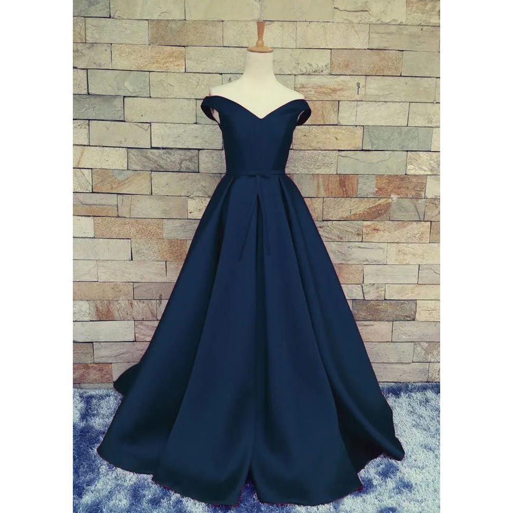 Satin Evening Dress Dark Navy,Red,Light Blue Top Quality Long prom Dress Lace-up/Zipper Back Sweep train Satin Formal Gowns