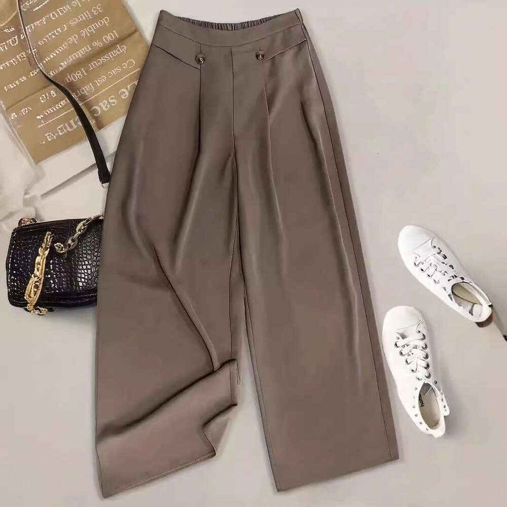 2024 New Loose High Waist Button Casual Cropped Wide Leg Women's Pants
