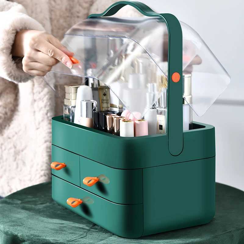 1pc Cosmetics Receiving Box Dust-Proof Desktop Makeup Organizer with Drawer for Skin Care Products Household Storage Box Shelf Y240906