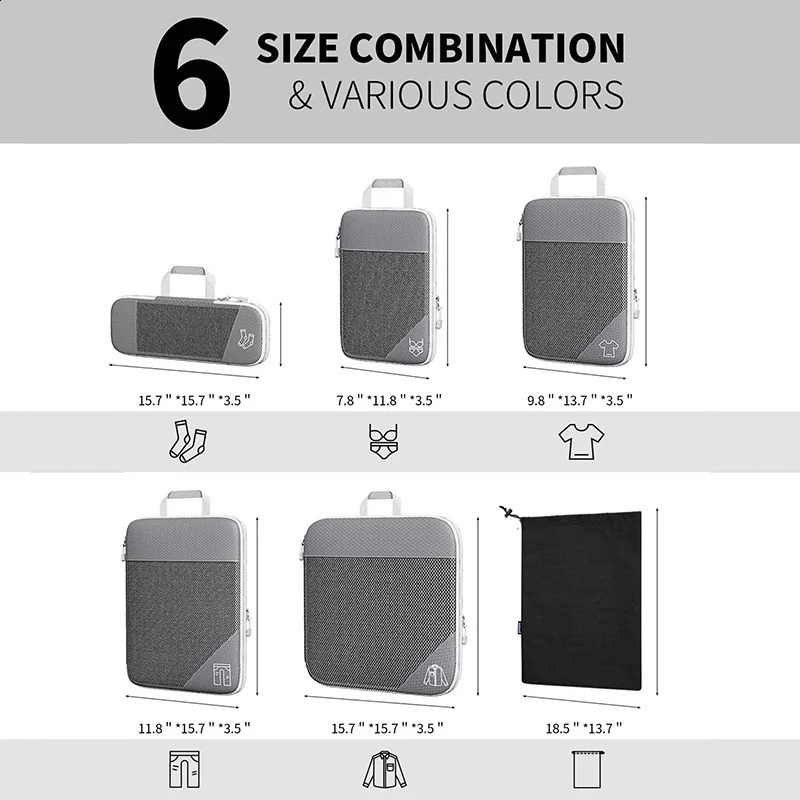 36 compressed cube travel storage organizer set with shoe bag mesh visual luggage portable lightweight suitcase 240906