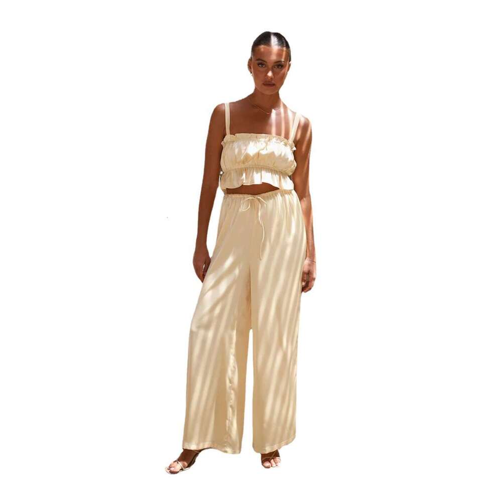 Summer new women's fashion street wide leg two-piece set for ladies