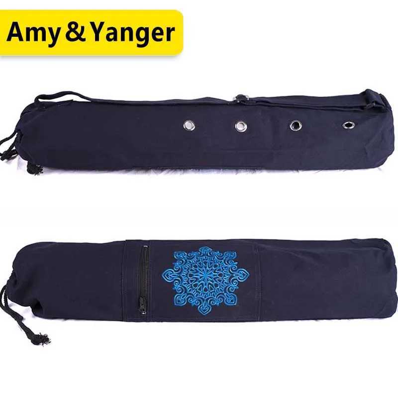 Durable canvas cotton yoga mat handbag easy to load W240906