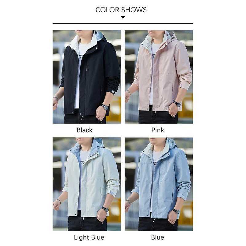 BROWON Brand Spring and Autumn New Jacket Mens 2024 Solid Color Hoodie Coat Zipper Fly Outerwear Hiking Running Mans Jacket Y240906