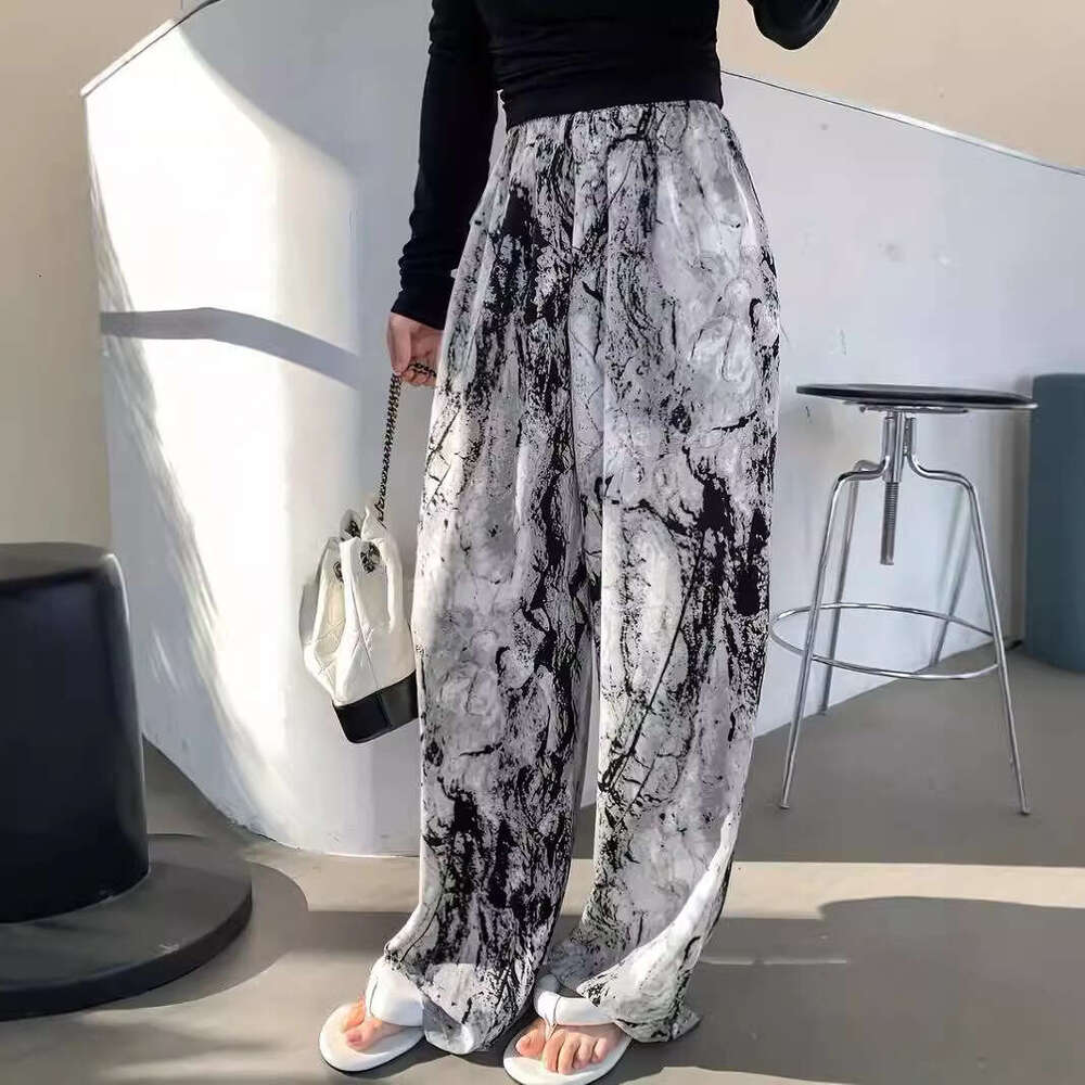 2024 high waisted hanging ink painting new Chinese style casual floor pants