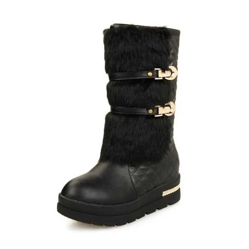 Waterproof Winter Shoes Women Platform Snow Boots Warm Fur Plush Casual Wedge Mid-Calf Boots Girls Black White Shoes Ladies33-43 M240906