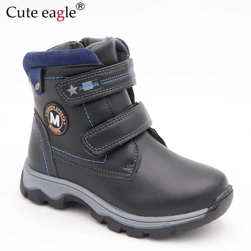 Children Boots Autumn And Winter Leather Boys Shoe Fashion In The Calf Snow Boots Wool Plush Warm Waterproof Kids Martin Boots M240906