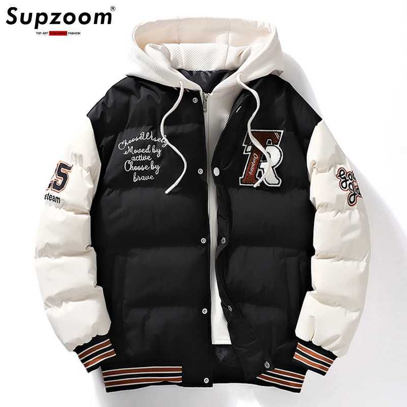 Supzoom New Arrival Casual Embroidery Mens Winter Trendy Fake Two-piece Hooded Bread Suit Couple Cotton-padded Jackets And Coats M240906