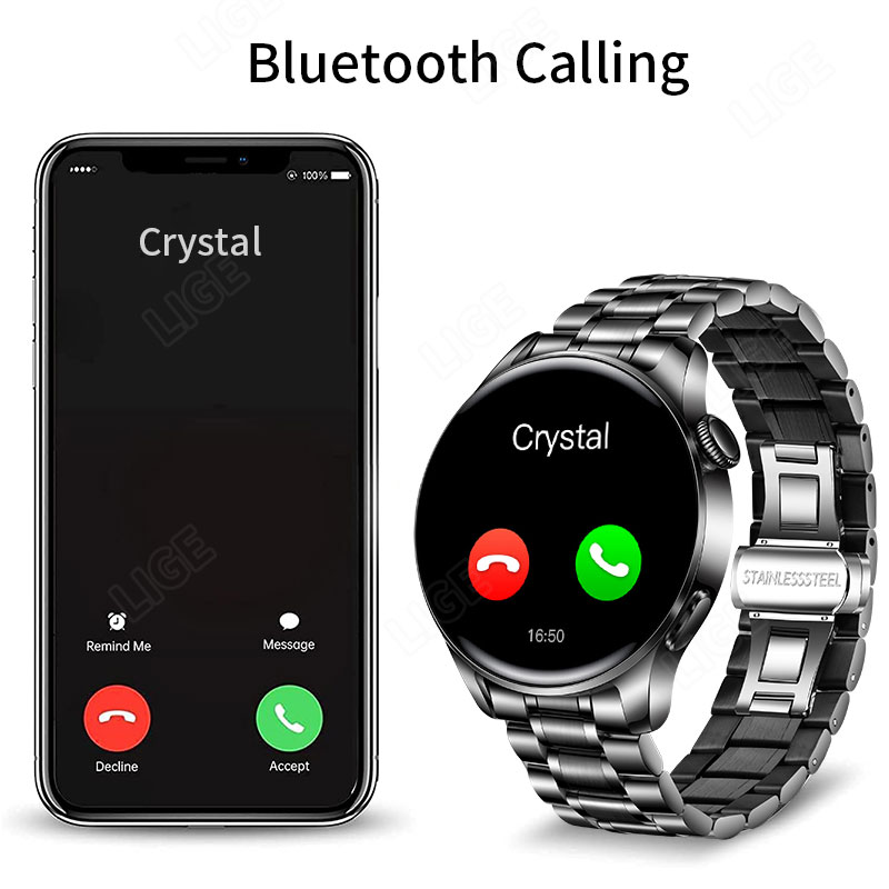 LIGE Fashion Smart Watch Men's Multi functional Sports Watch Bluetooth Call Waterproof Sleep Monitoring Fashion Business Watch