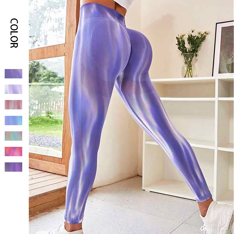 New Aurora Double Lift Hip Tie Dyed Running Fitness Training Tights Yoga Clothing Sports Pants