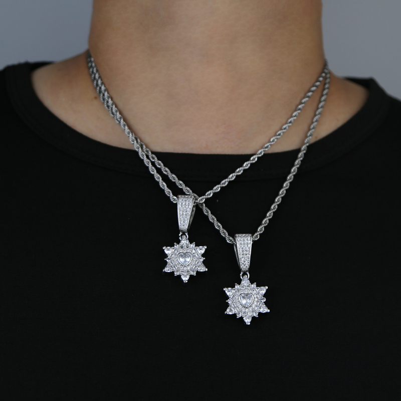 Bg 5A CZ Iced Out Strar Heart Pendant Necklace Micro Paved Cubic Zirconia Fashion Lover for Men Women Hip Hop Jewelry