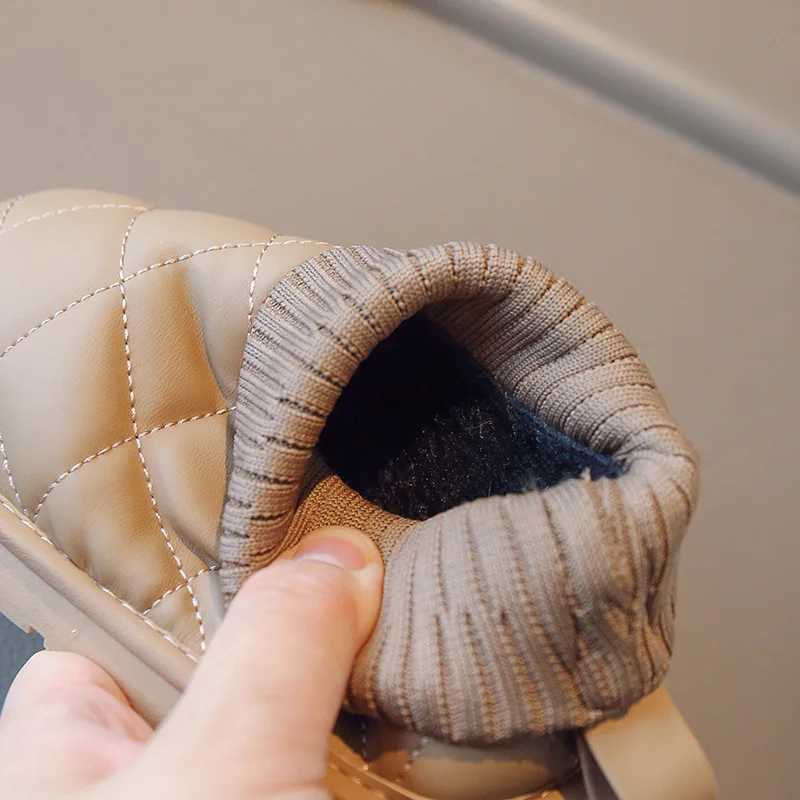 Fashion Children Girls Boots PU Leather Knitted Winter Kids Snow Boots for Girls Shoes Ankle Length Child Winter Shoes M240906