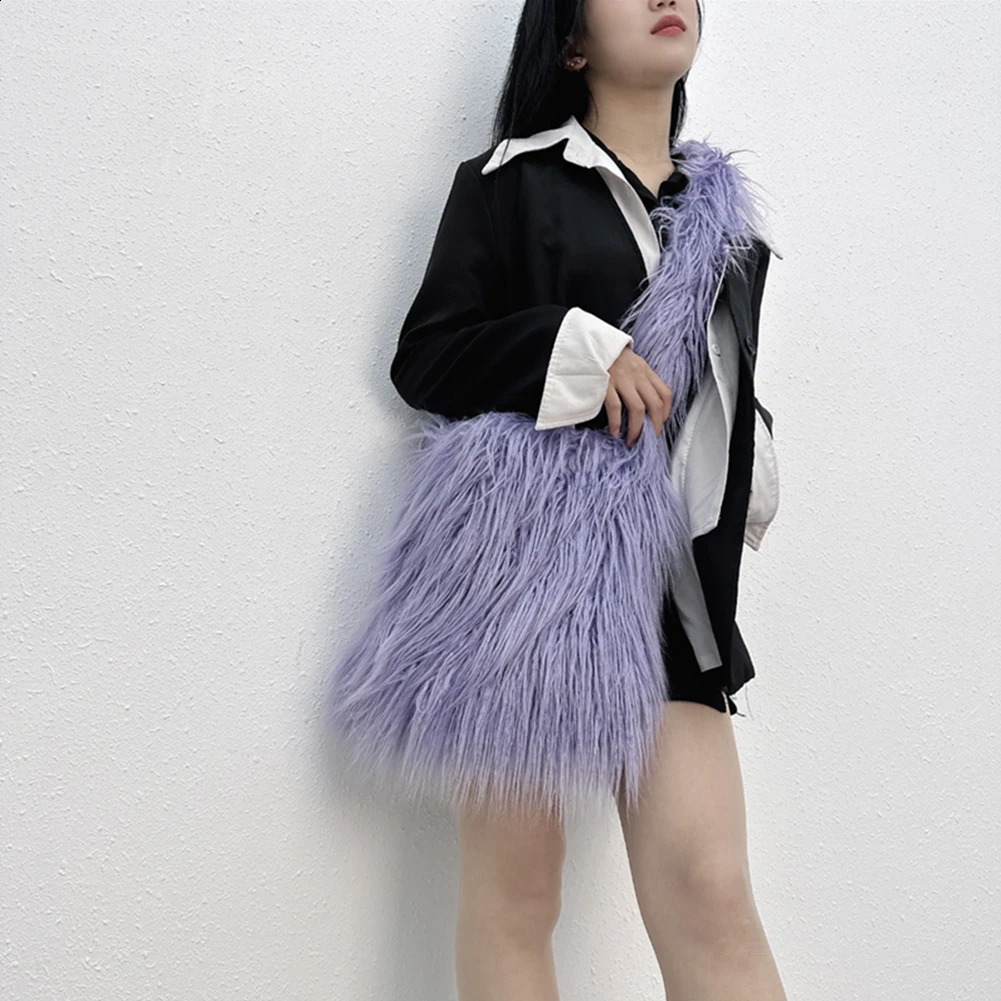 Womens Fluffy Cross Body Bag Soft Plush Sling Large Capacity Artificial Fur Solid Color Fashion Travel 240906