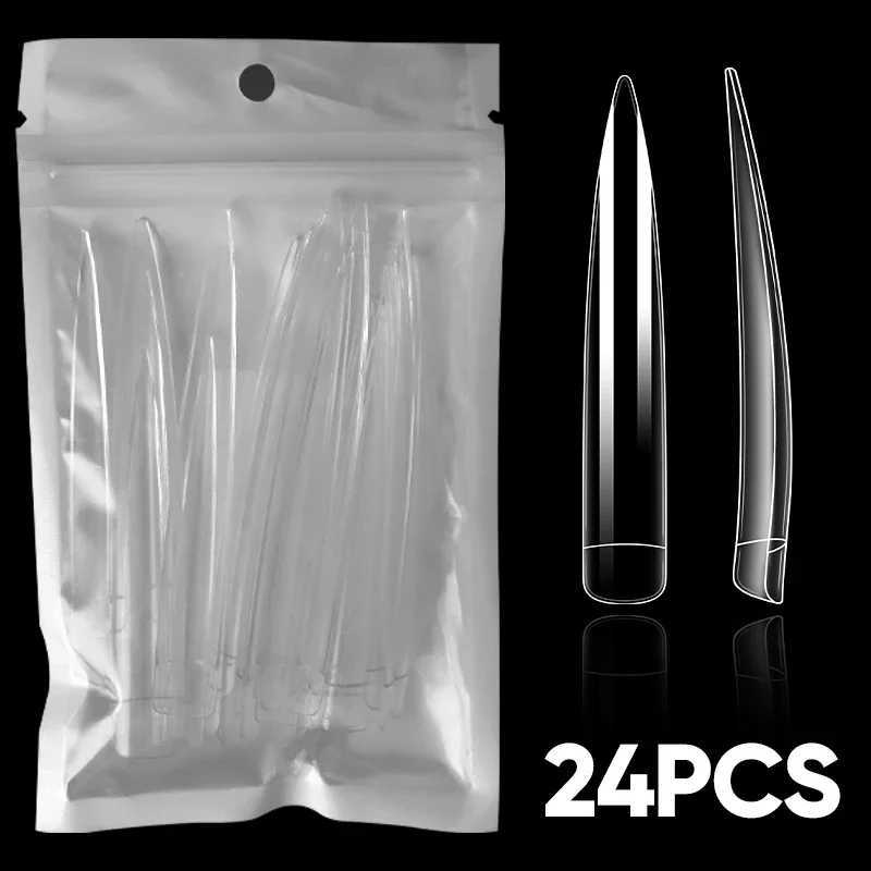 24 pieces of ultra long high-heeled acrylic fake nails with a 9cm transparent pressing tip professional DIY nail art finger processing tool for fake n