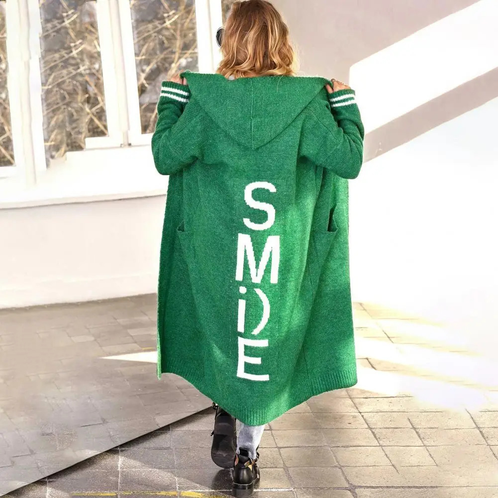 Cold resistant and warm womens letter printed long hooded sweater jacket 240905