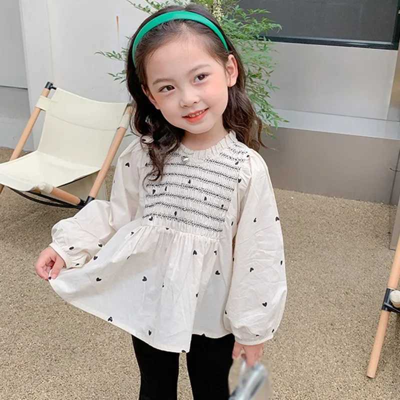 Spring Autumn Girls Children Lapel Blouse With Flared Sleeves Shirt Long-Sleeved Cotton Lace Child Girl Tops Blouse Kids Clothes Y240906