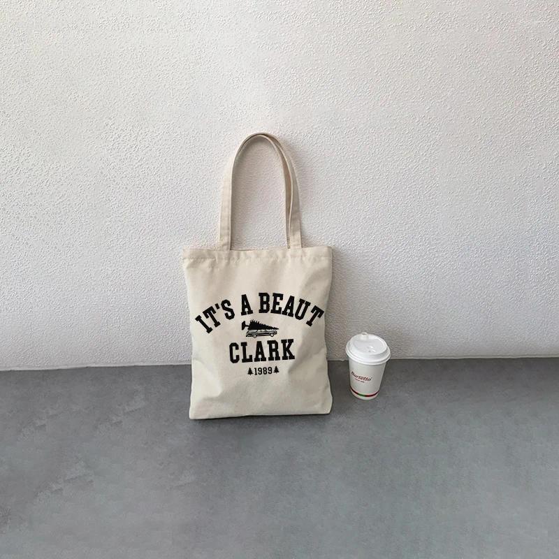 Shopping Bags It's A Beaut Clark Pattern Women Shoulder Bag Christmas For Friends Mother Daughter Canvas Tote Reusable zhanyishengli