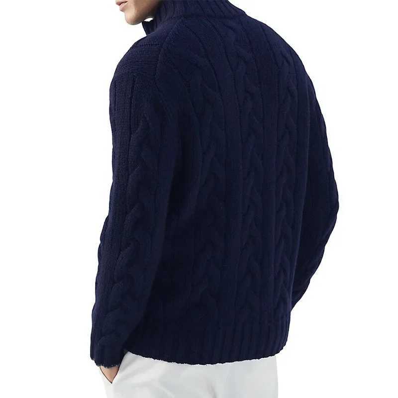 Autumn and Winter 2023 New Mens Cardigan Semi High Collar Long Sleeve Knitting Fried Dough Twists Coat Y240906