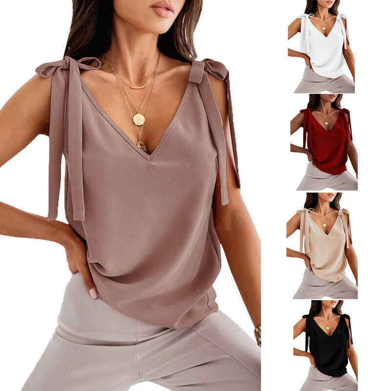2024 Shoulder Bow Strap Small Tank Women's Summer Sweet V-neck Top