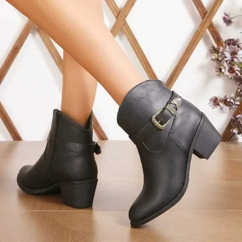Plus size womens boots autumn womens solid color ankle fashion high heels denim western boots spring womens Pointed Toe boots CL240906