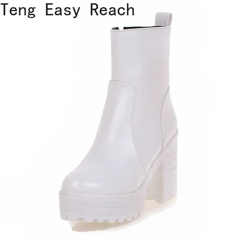 2023 Womens Ankle Boots Square High Heel Lace Round Head Womens Platform Black and White Womens Motorcycle Boots Size 34-43 CL240906