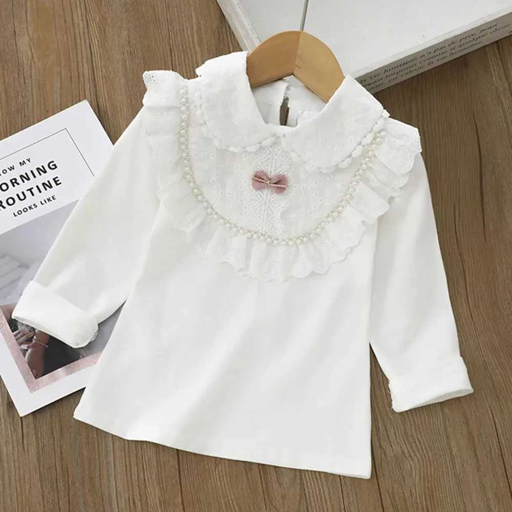 Childrens Blouses Shirts School For Girls White Tops Long Sleeve Lace Shirts Kids Shirt Baby Toddler Teen Children Clothes Y240906