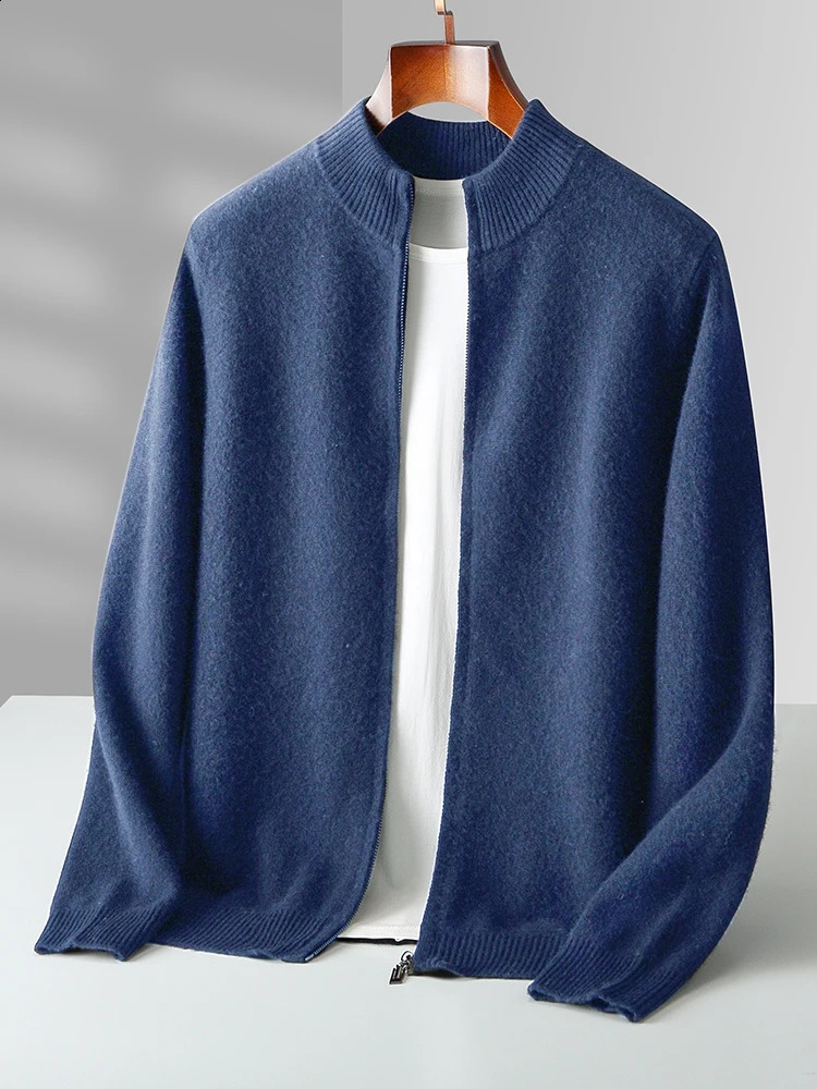 Choice High Quality Men Zipper Wool Cardigan Cashmere Sweater Autumn Winter Thick Smart Casual 100 Merino Knitwear Tops 240904