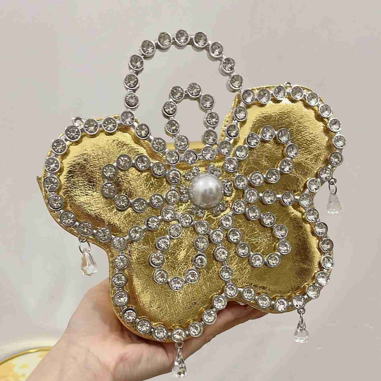 French Fairy Bag Bring Super Sparkling Diamond Flower Crossbody Bag Pearl Diamond Chain Versatile Handbag 240915