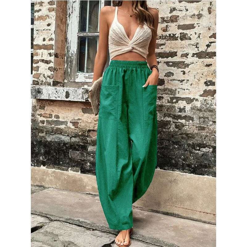 Solid color pockets Women's casual Elastic Long pants