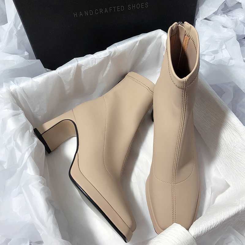 Designer Womens Ankle Boots Fashion Zipper Shoes Autumn Winter Thick High Heels Womens Elegant Short Boots CL240906
