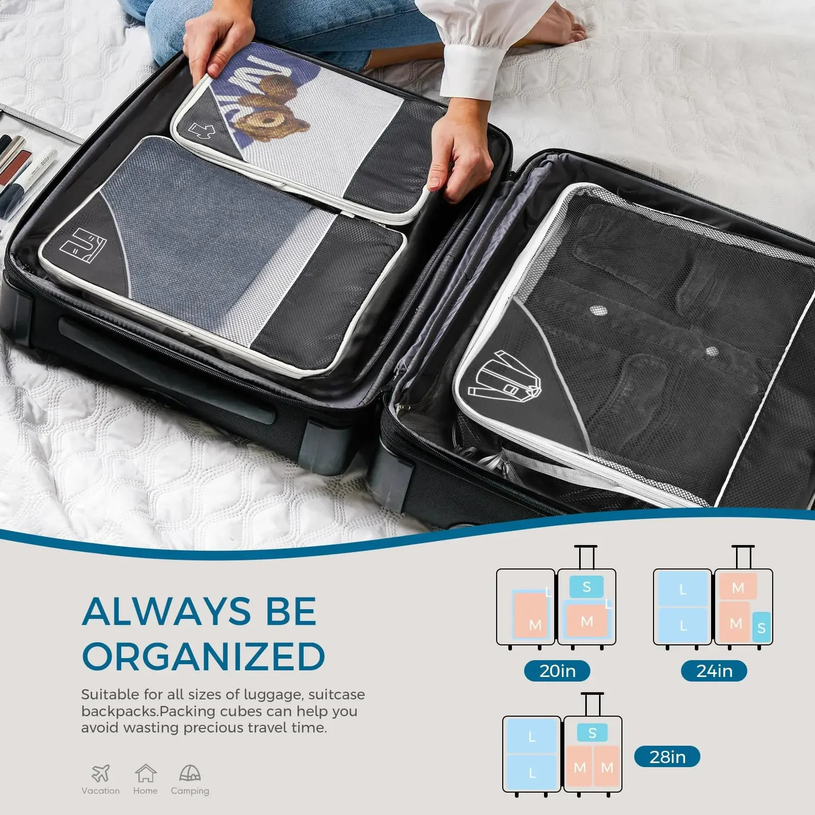 6 sets of compressed packaging cubes for suitcases travel luggage management bags lightweight and space saving essentials airplane 240906