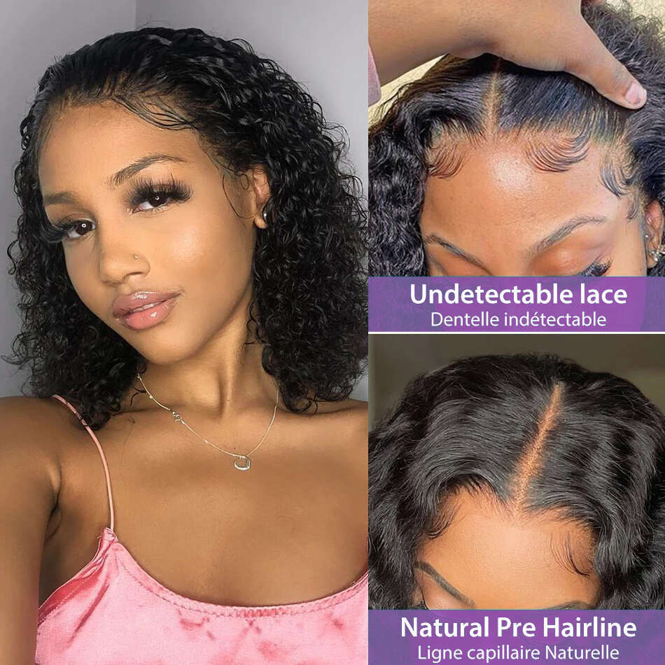 150% 180% HD 13X4 Human Hair Wigs Water Wave Lace Frontal Wig Bob Short Deep Curly Pre Plucked