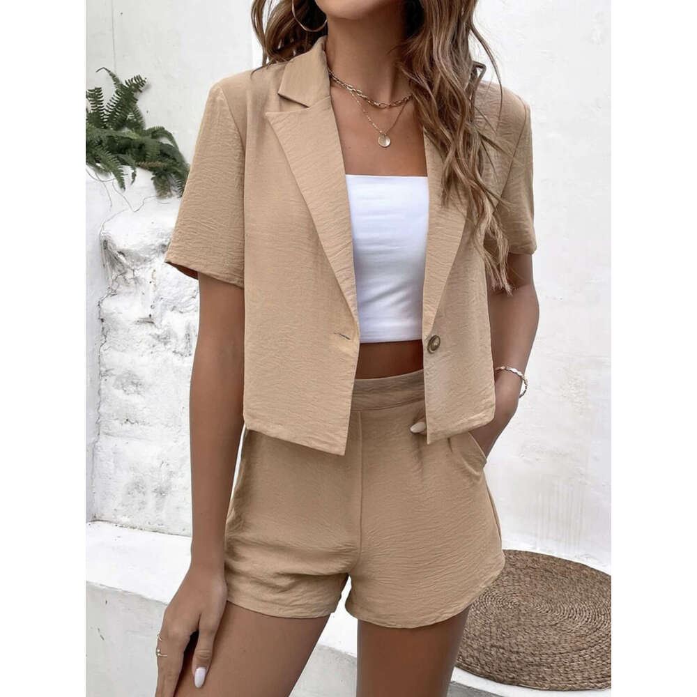 2024 TEMU suit top and shorts two-piece set for women's clothing