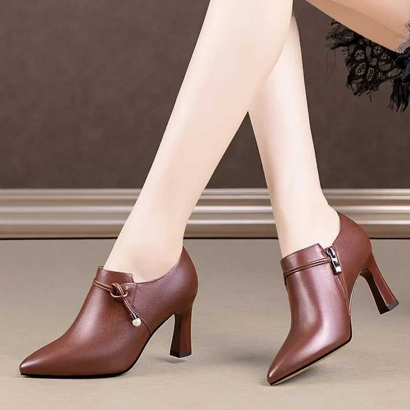 Botas Femininas Womens Fashion High Quality Brown Stiletto Shoes Foot Boots Womens Casual Black Patent Leather Autumn Shoes A100 CL240906
