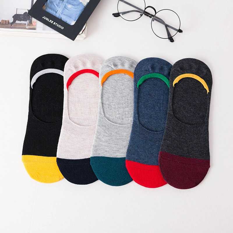 5 pairs of newly arrived mens striped boat socks for spring summer and autumn casual wear non slip silicone cotton breathable invisible socks W240905