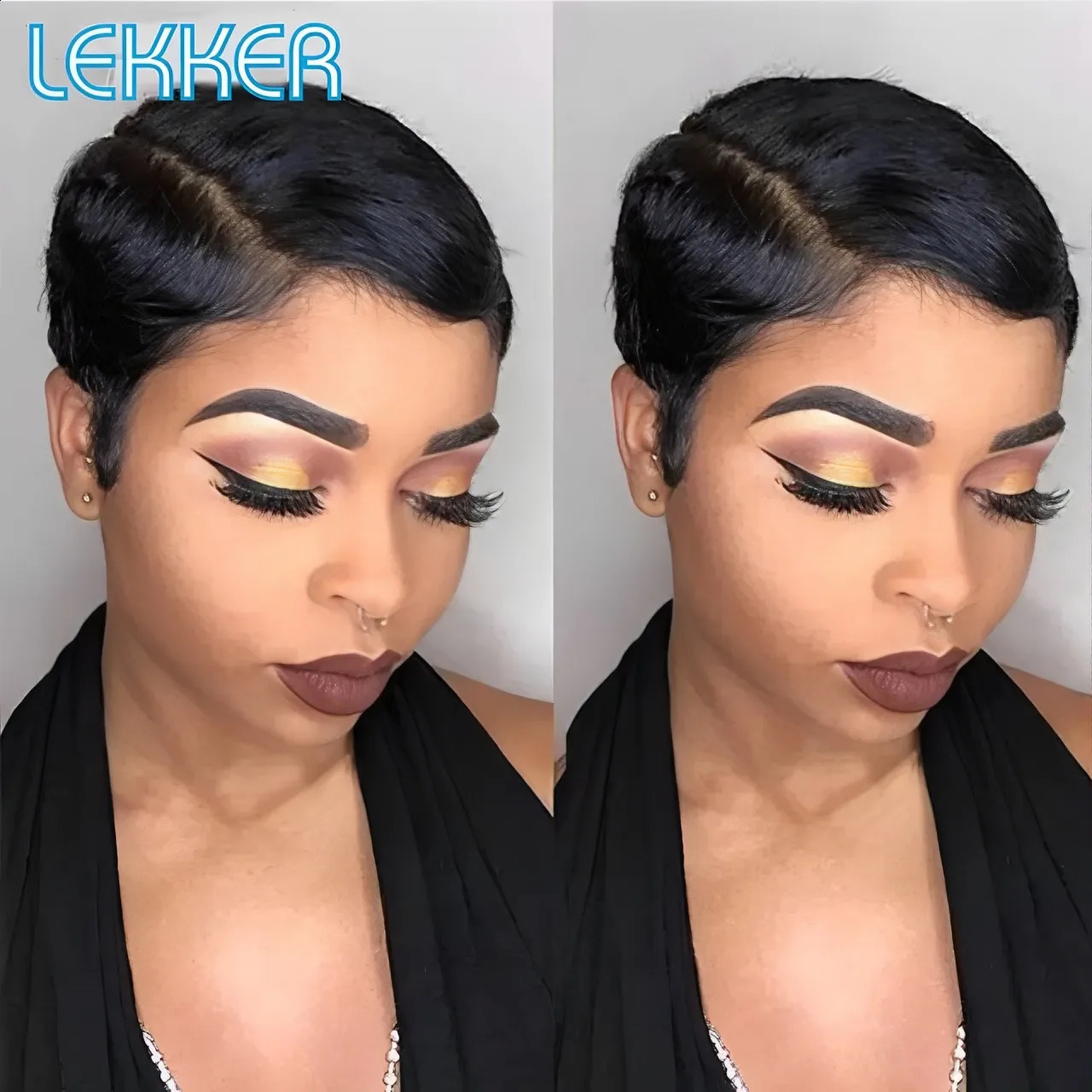 Lekker Wear to go Short Pixie Cut 13X6x1 Part Lace Front Human Hair Wigs For Women Glueless Brazilian Remy Hair Colored Bob Wigs 240828