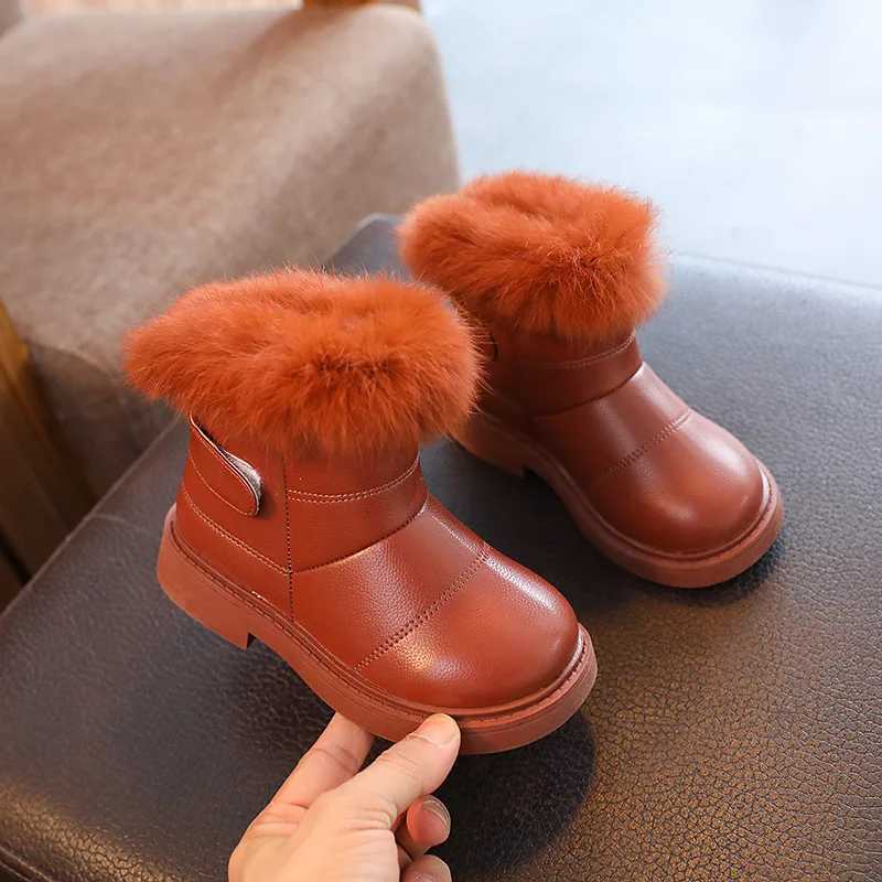 Winter Warm Snow Boots Toddler Fashion Soft Leather Waterproof Shoes Girls Cute Rabbit Fur Ankle Boots Botas Femininas Infantil M240906