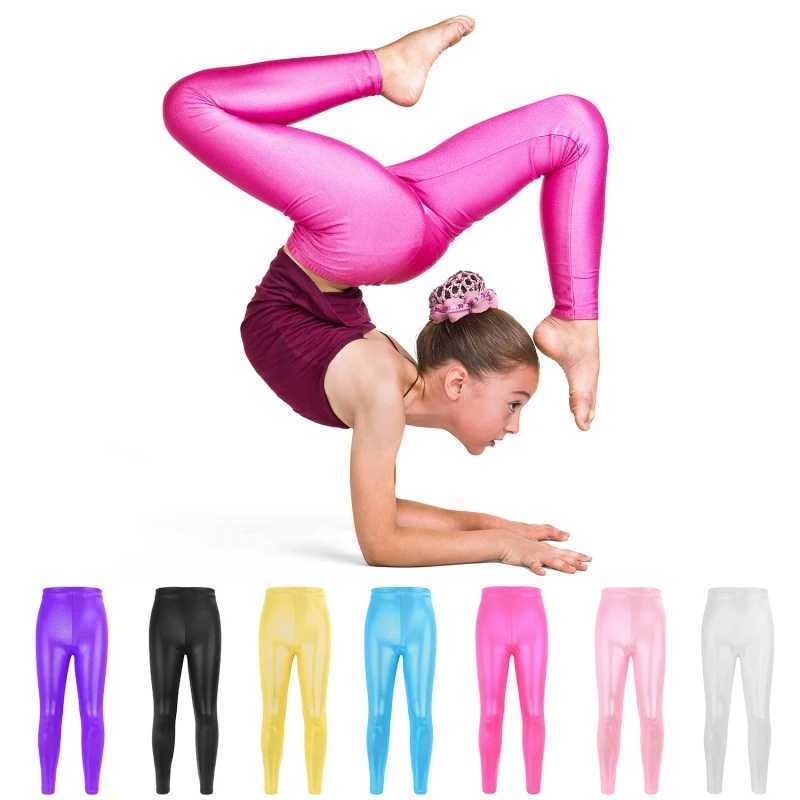Children Girls Ballet Dance Pants Gymnastic Bright Solid Leggings High Elastic Breathable Tight Leggings Skinny Pants Y240906