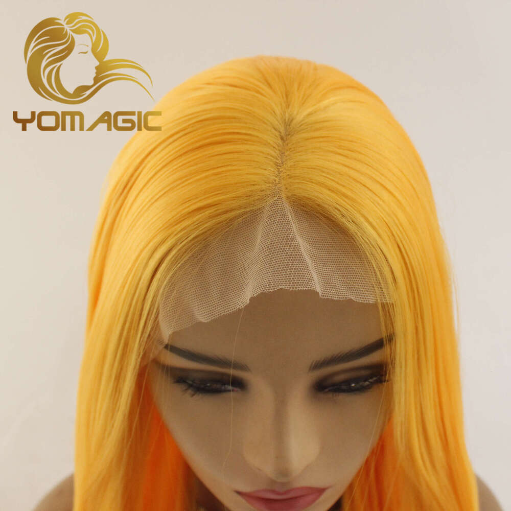Yomagic Yellow Synthetic 13X3 Front With Baby Hair Straight Heat Resistant Orange Lace Wigs For Women Pre Plucked