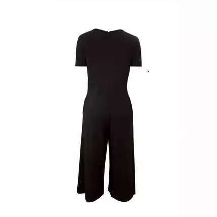Shein women's commuting jumpsuit 2024 spring/summer casual solid color short sleeved wide leg pants