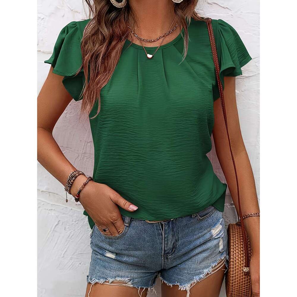 2024 New Spring/Summer Fashion Casual Pleated Pullover T-shirt for Women
