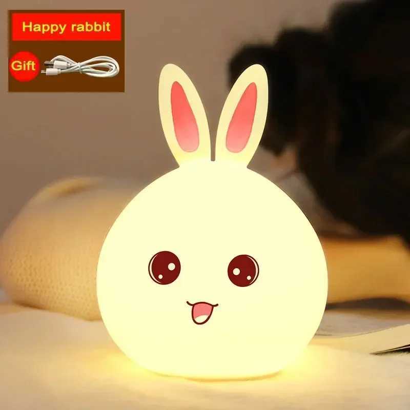 Soft silicone night light cute rabbit light touch sensor color bedroom cartoon decoration childrens bedside lamp W240816