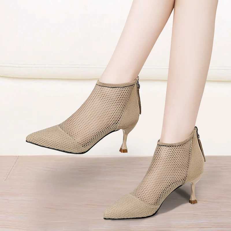 Fashionable Mesh Womens Stiletto High Heel Mesh Boots 2024 Spring/Summer Hot Selling Project Point Hollow Fairy Single Boots CL240906