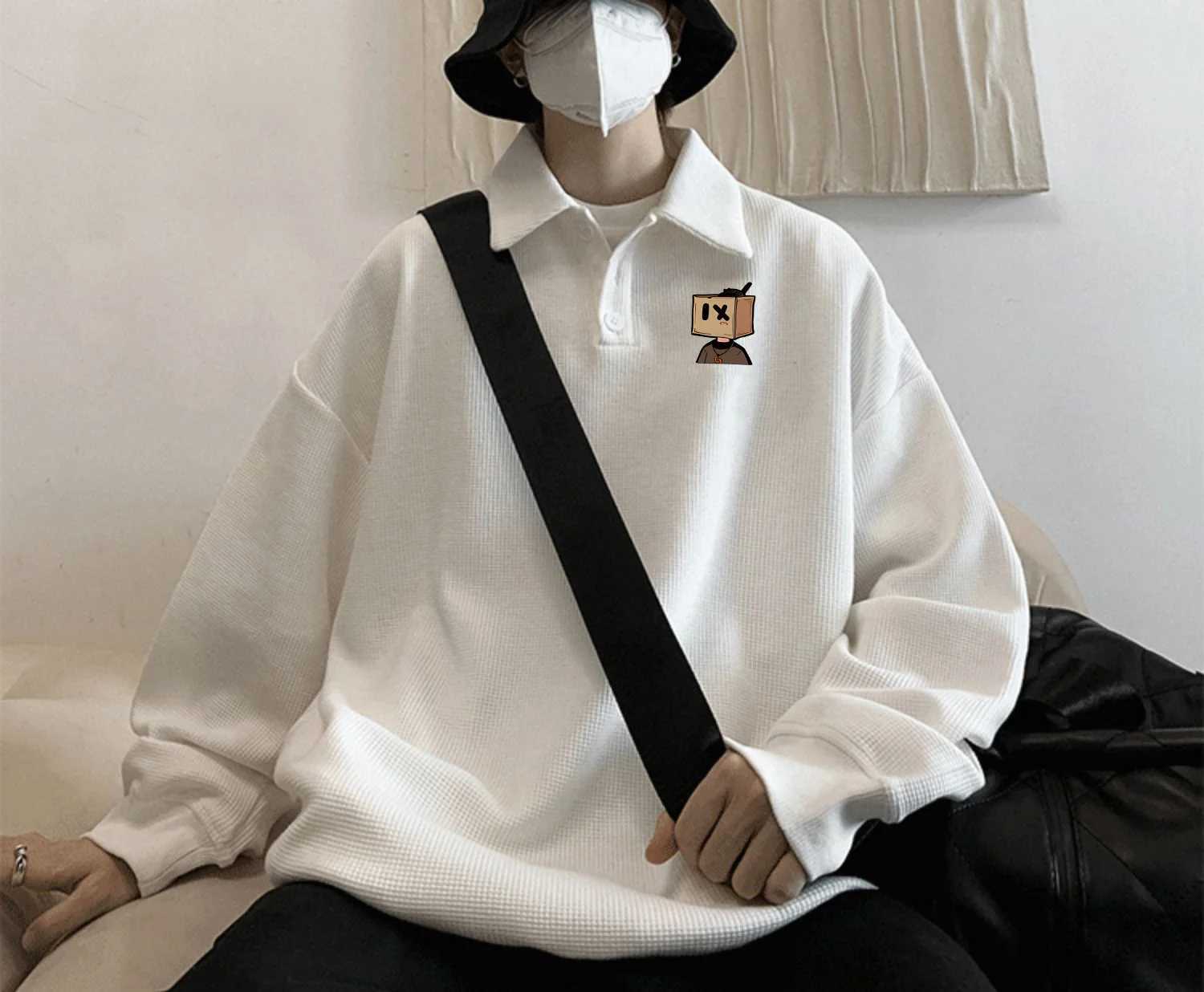 American Retro Pullover Collared Sweatshirt Men Spring Autumn Loose Fitting Ins Trendy Gray Minimalist Long Sleeved Polo ShirtXJ240906