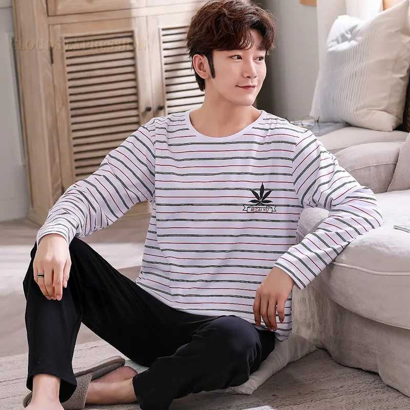 Spring Autumn Plus Size L-4XL PJ Cotton Mens Pajamas Letter Cartoon Pajama Sets Casual Lounge Sleepwear Pyjamas Pijama Homewear Y240906