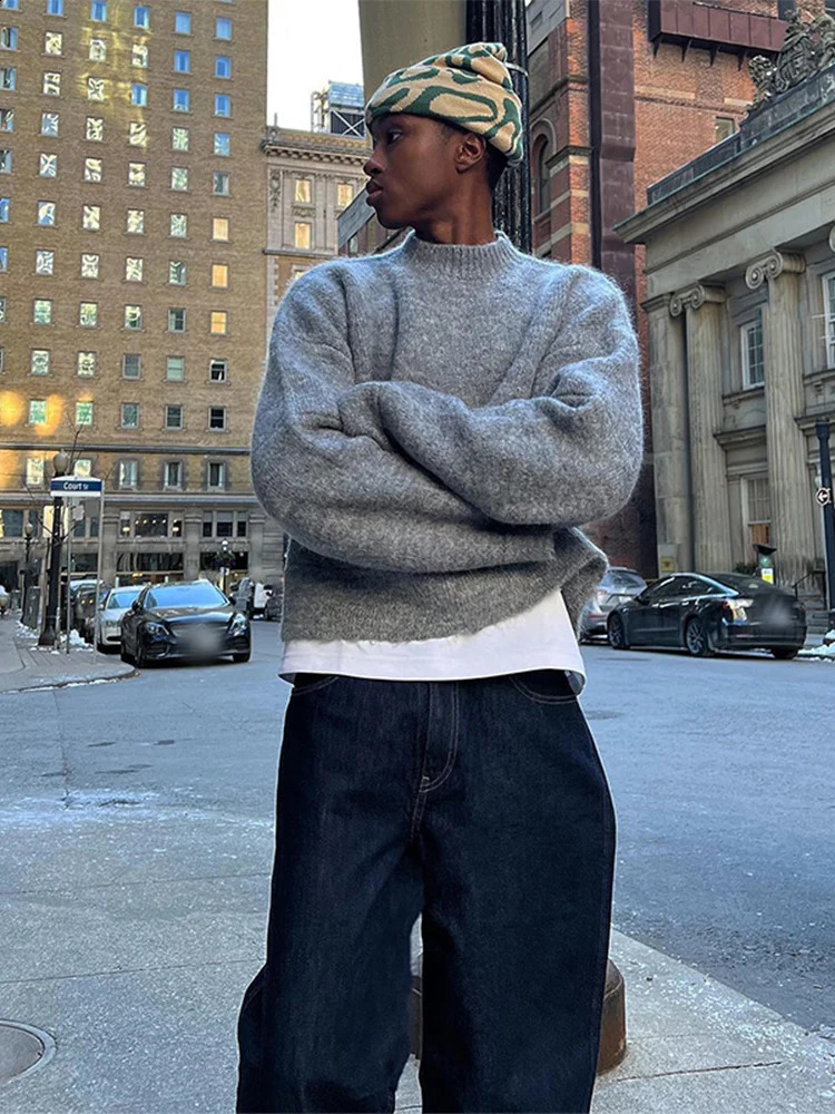 Mens cashmere sweater casual mens half turtle neck long sleeved knitted pull-out autumn warm cut knitted skydiving top 240905