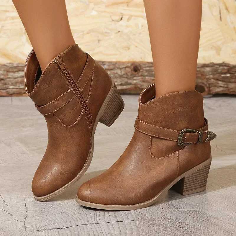 Plus size womens boots autumn womens solid color ankle fashion high heels denim western boots spring womens Pointed Toe boots CL240906